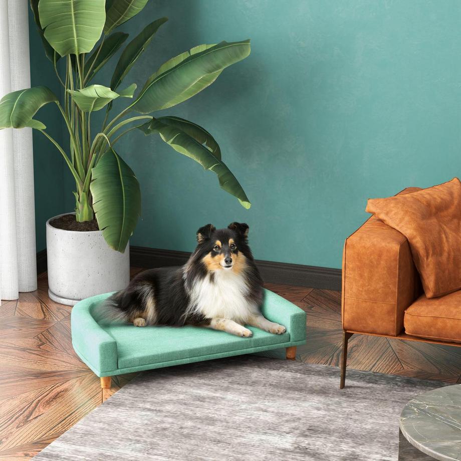 Northio  Canapé Pour Chien Confortable Avec Coussin, Idéal Pour Les Grands Chiens, Design Surélevé, Pieds En Bois, Vert, 98 X 67 X 25 Cm 