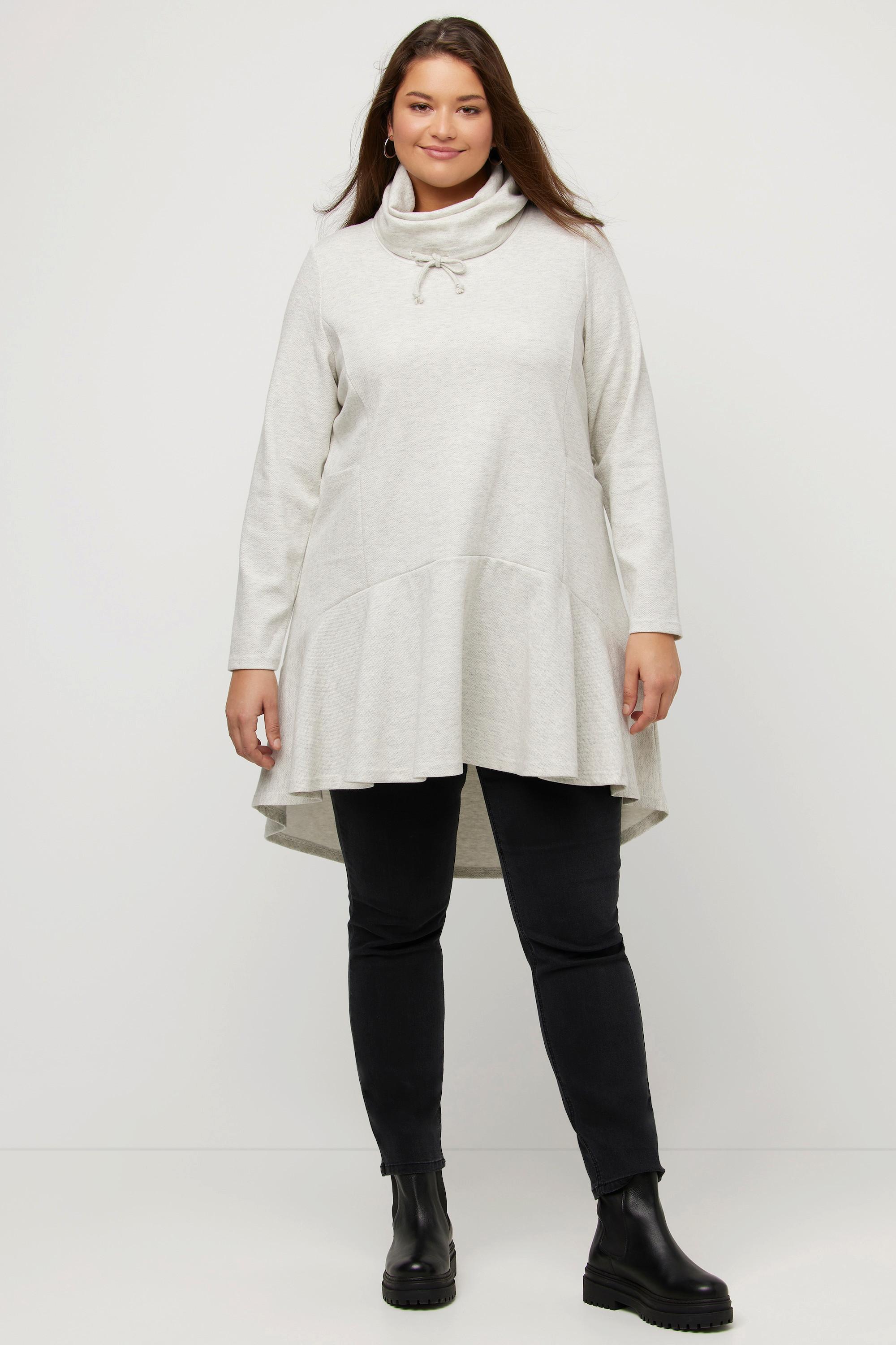 Ulla Popken  Longsweater, Fischgrat, Volantsaum, Stehkragen, Langarm 