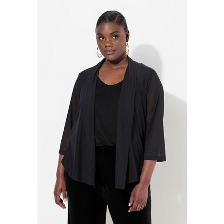 Ulla Popken  Veste en mesh, coupe ouverte, col châle et manches 3/4 