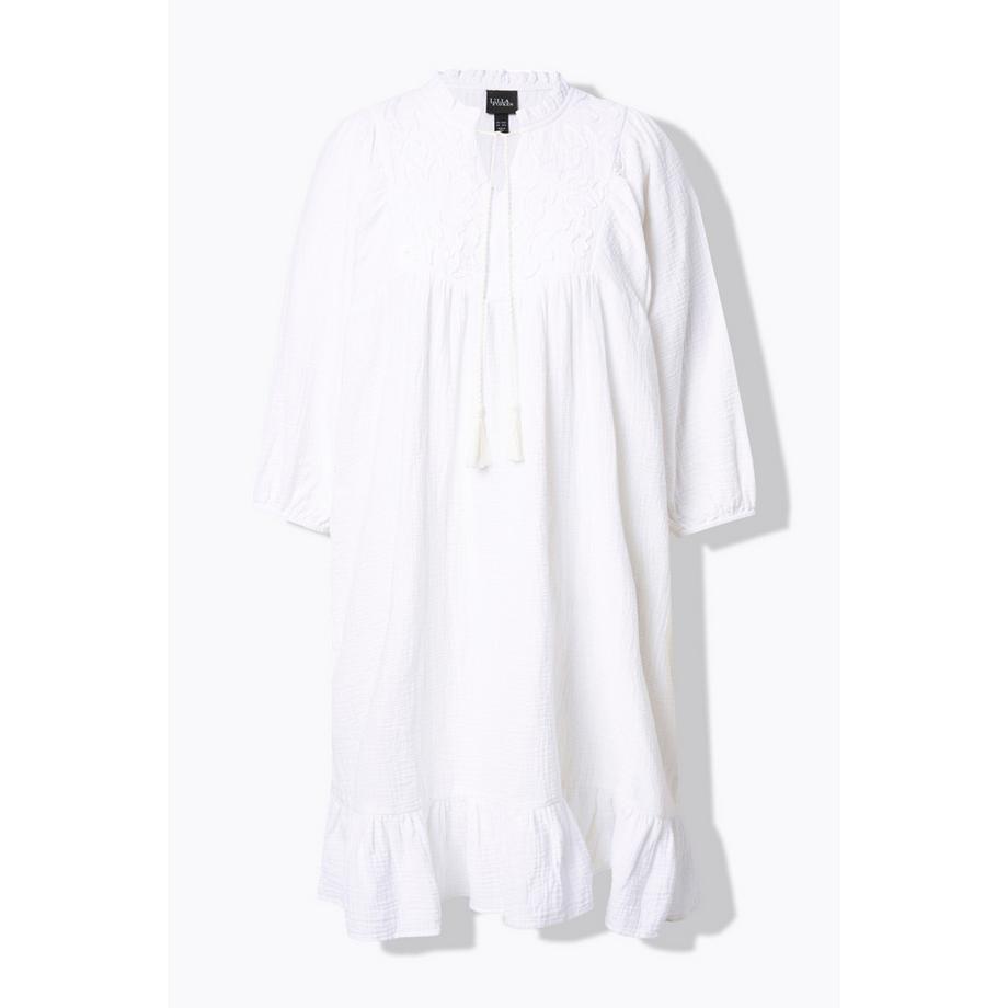 Ulla Popken Musselin Kleid Stickerei Tunika Ausschnitt 3/4 Arm  