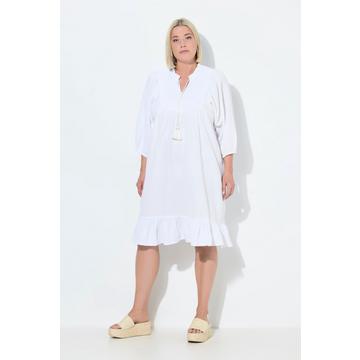 Musselin-Kleid, Stickerei, Tunika-Ausschnitt, 3/4-Arm