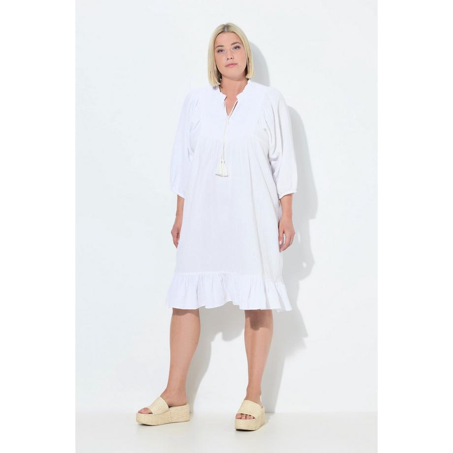 Ulla Popken Musselin Kleid Stickerei Tunika Ausschnitt 3/4 Arm  