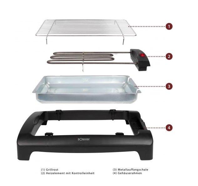 Bomann  BQ 1240 CB N Barbeque-Tischgrill, 2000W 