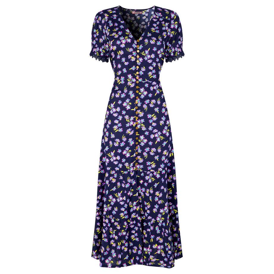 Joe Browns Vintage Blumen Puffärmel V-Ausschnitt Midikleid  