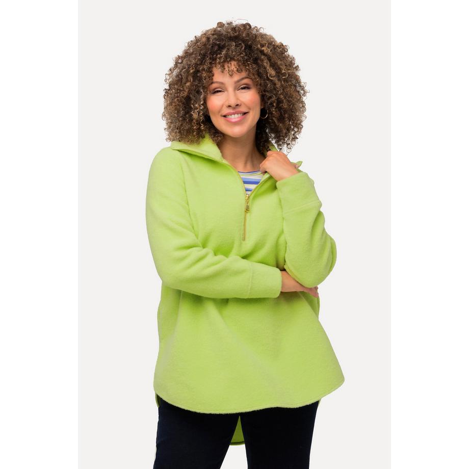 Ulla Popken Fleeceshirt A-Linie Stehkragen Zipper Langarm  