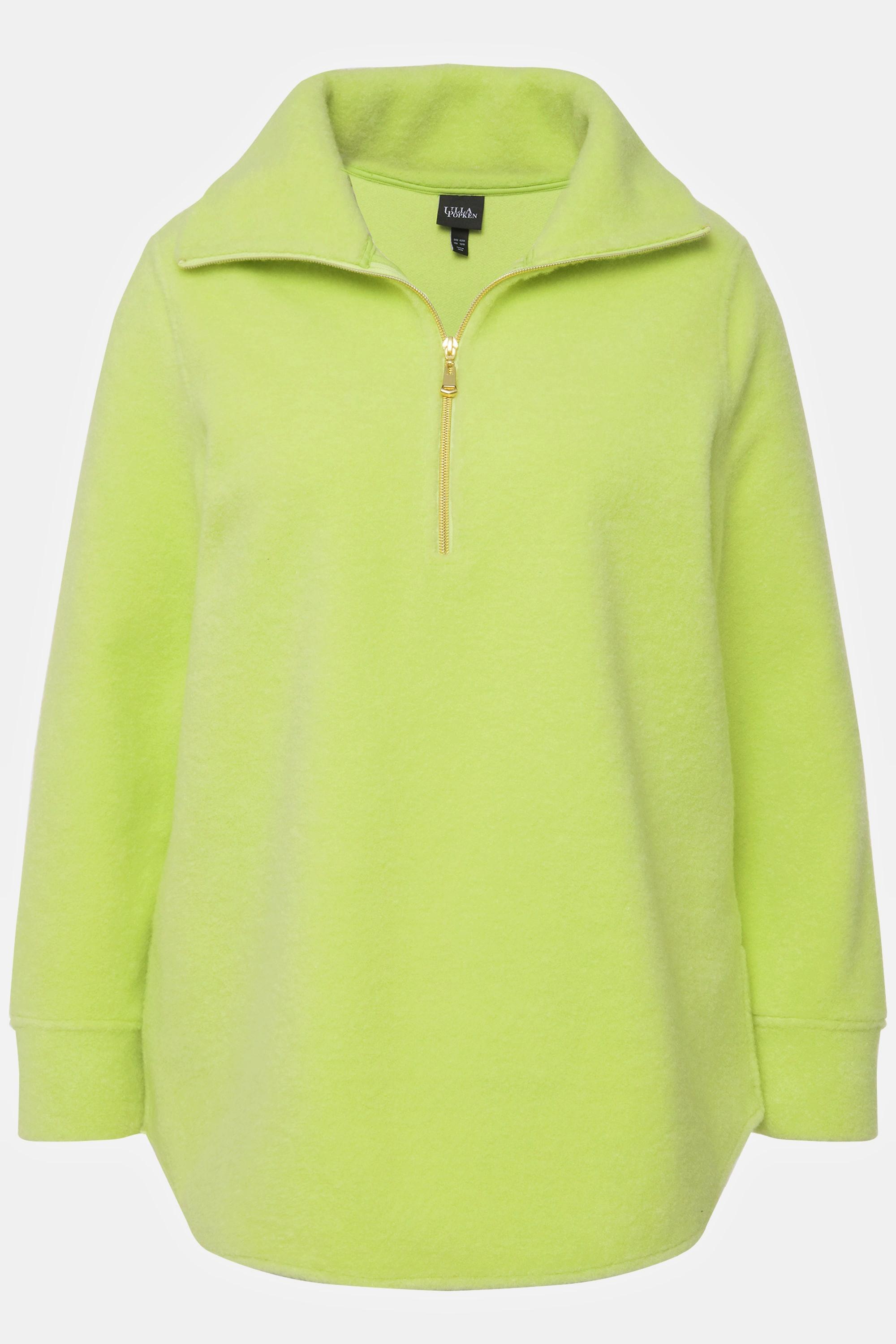 Ulla Popken Fleeceshirt A-Linie Stehkragen Zipper Langarm  