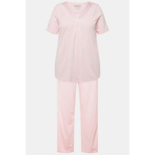 Ulla Popken  Pyjama à manches courtes et col V. Détails en satin 