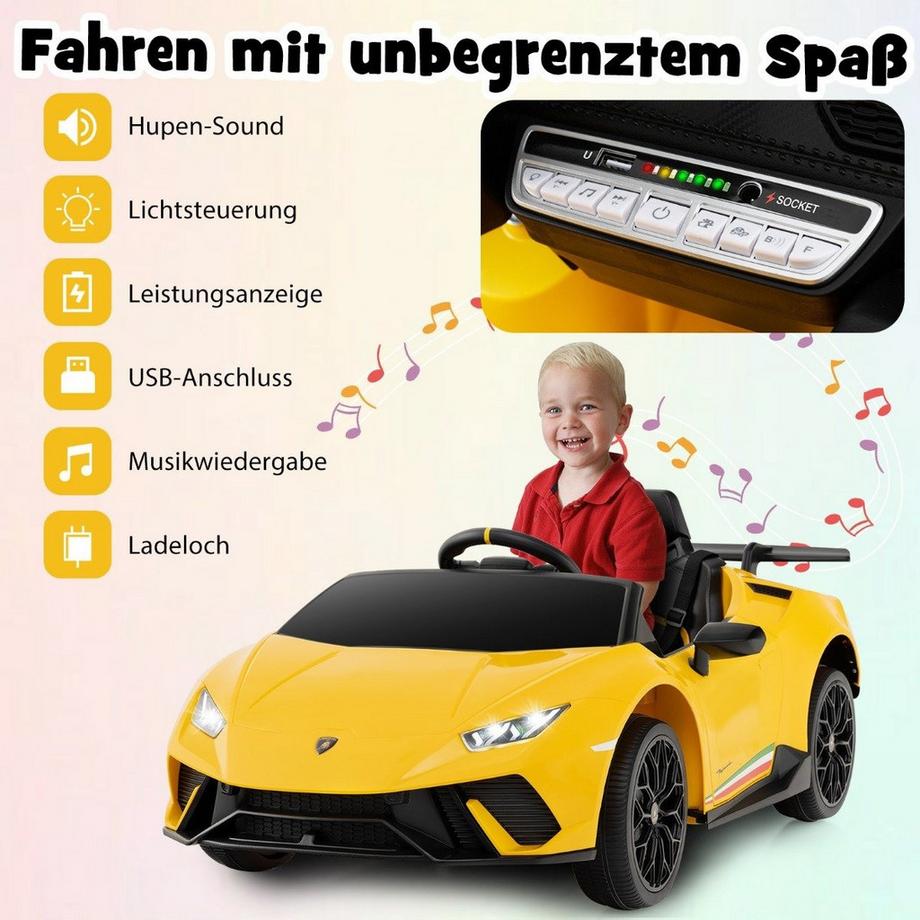 Northix  Kinder Elektroauto Lamborghini 12V Kinderauto Elektrisch mit Fernbedienung Gelb 