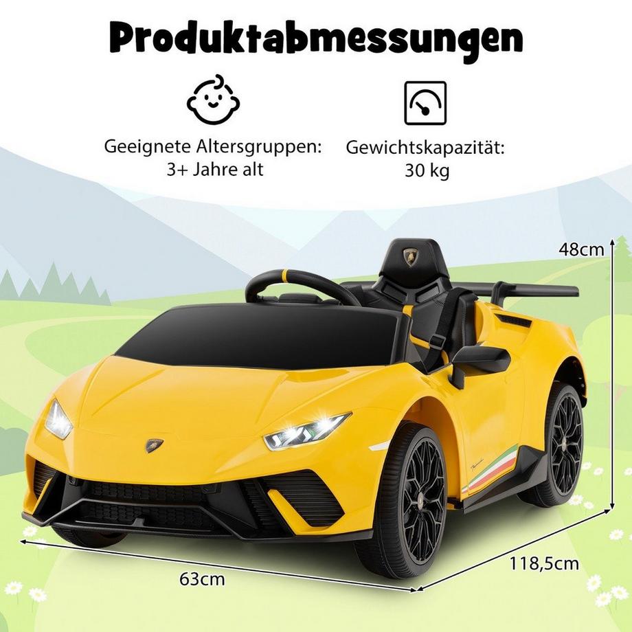 Northix  Kinder Elektroauto Lamborghini 12V Kinderauto Elektrisch mit Fernbedienung Gelb 