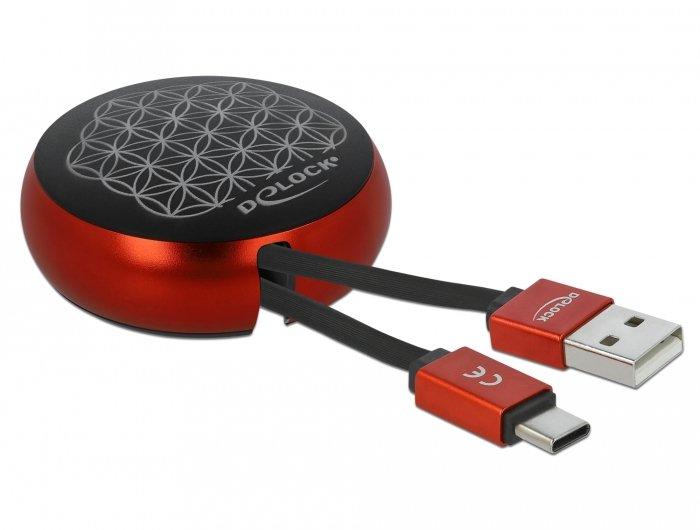 DeLock  Câble rétractable USB 2.0 Type-A à USB-C™ noir / rouge 