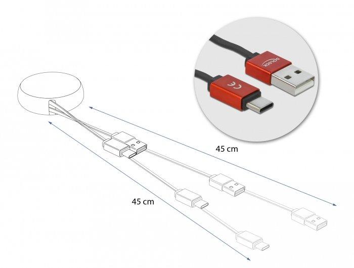 DeLock  Câble rétractable USB 2.0 Type-A à USB-C™ noir / rouge 