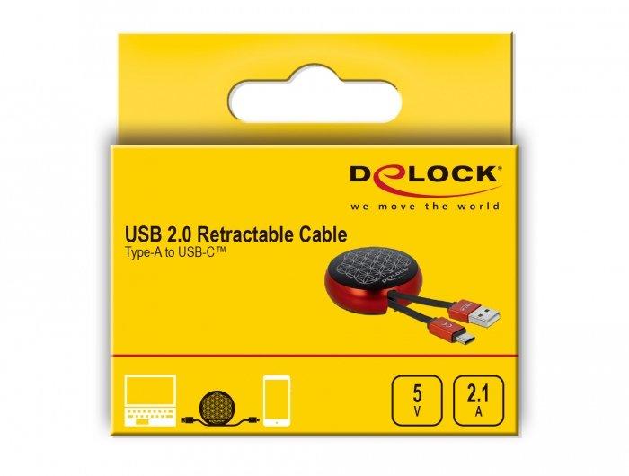 DeLock  Câble rétractable USB 2.0 Type-A à USB-C™ noir / rouge 