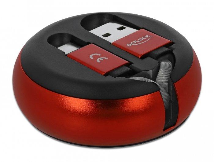 DeLock  Câble rétractable USB 2.0 Type-A à USB-C™ noir / rouge 