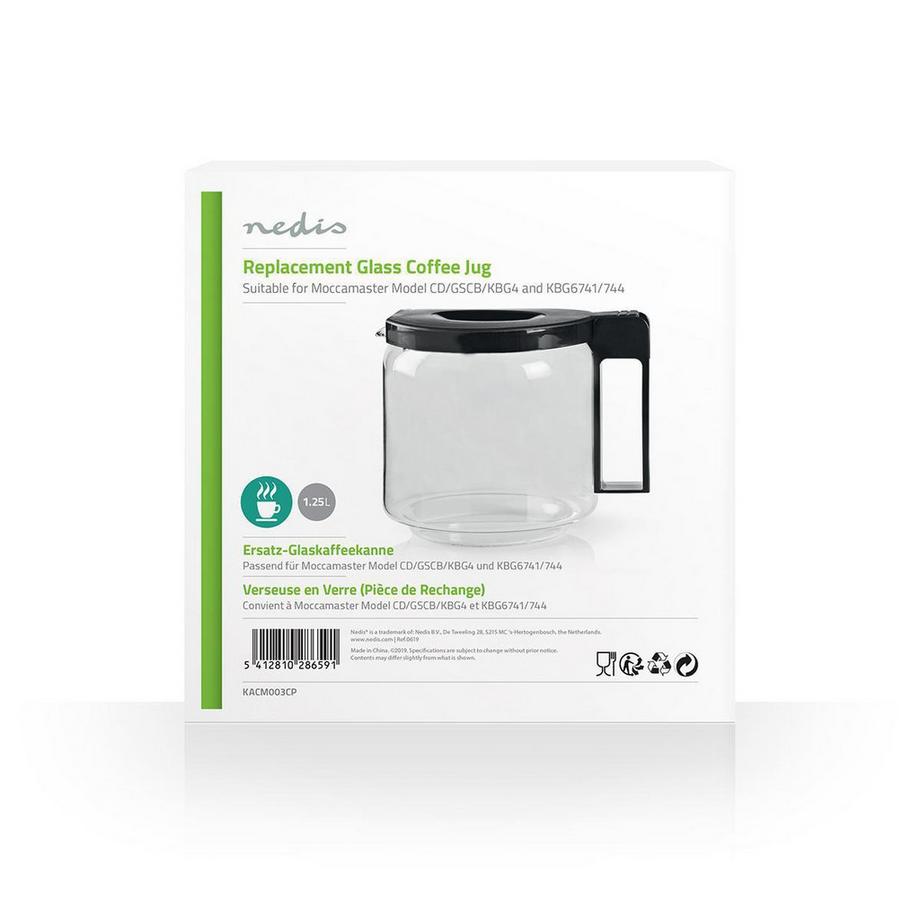 Nedis Cafetière en verre | Compatible avec : Moccamaster CD / GCS / KBG / Excellent 10SN | 1.25 l | Noir  