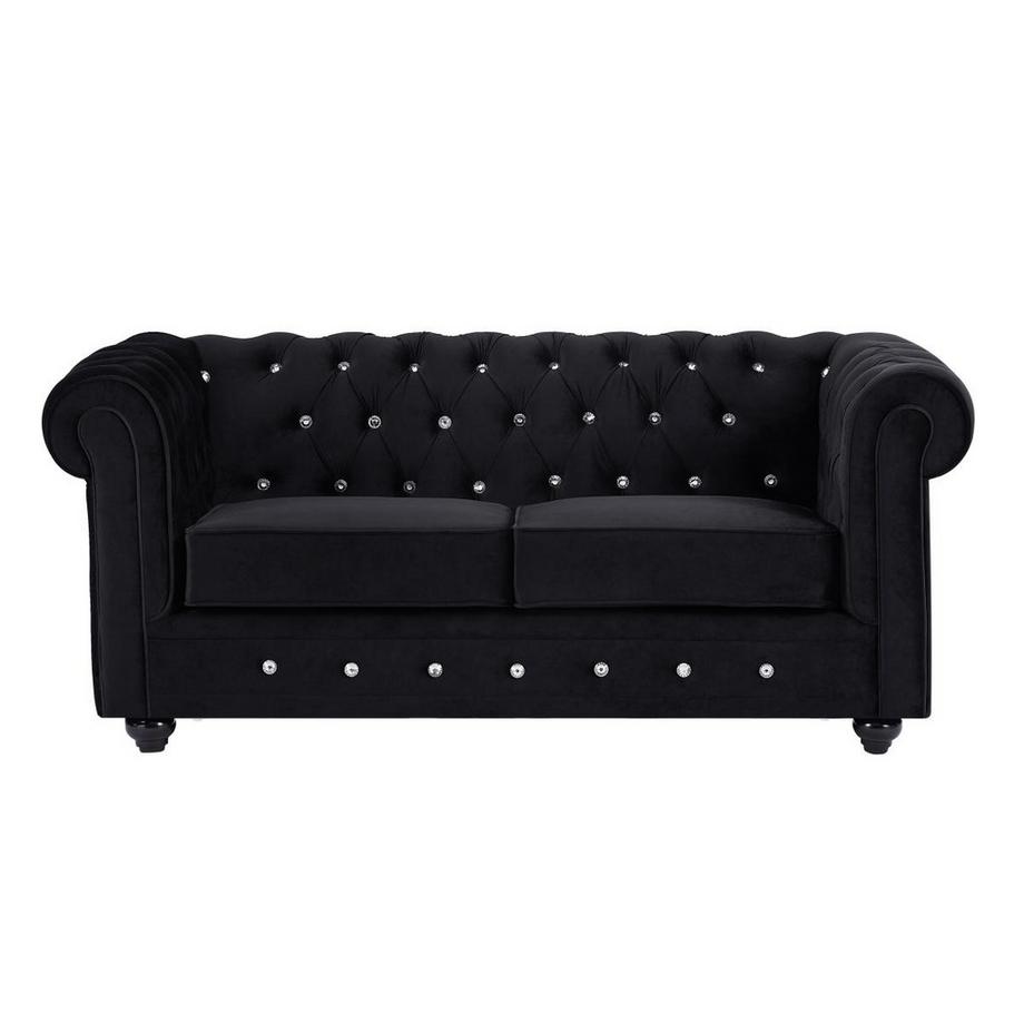 Vente-unique Canapés 3 places et 2 places en velours noir et boutons effet cristal CHESTERFIELD  