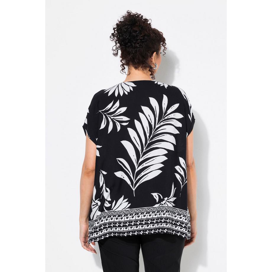 Ulla Popken Blüten Oversized V-Ausschnitt Halbarm Tunika  