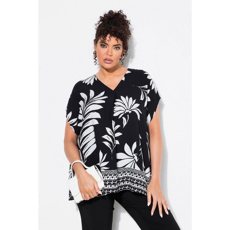 Ulla Popken Blüten Oversized V-Ausschnitt Halbarm Tunika  