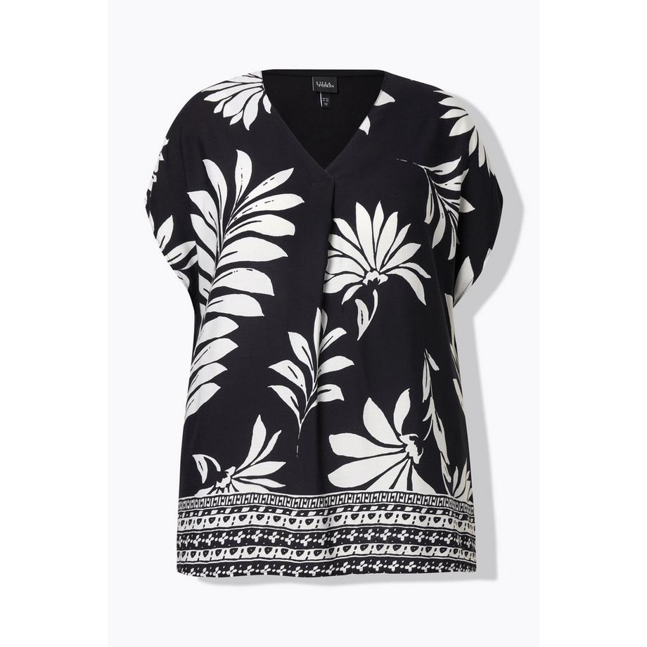 Ulla Popken Blüten Oversized V-Ausschnitt Halbarm Tunika  