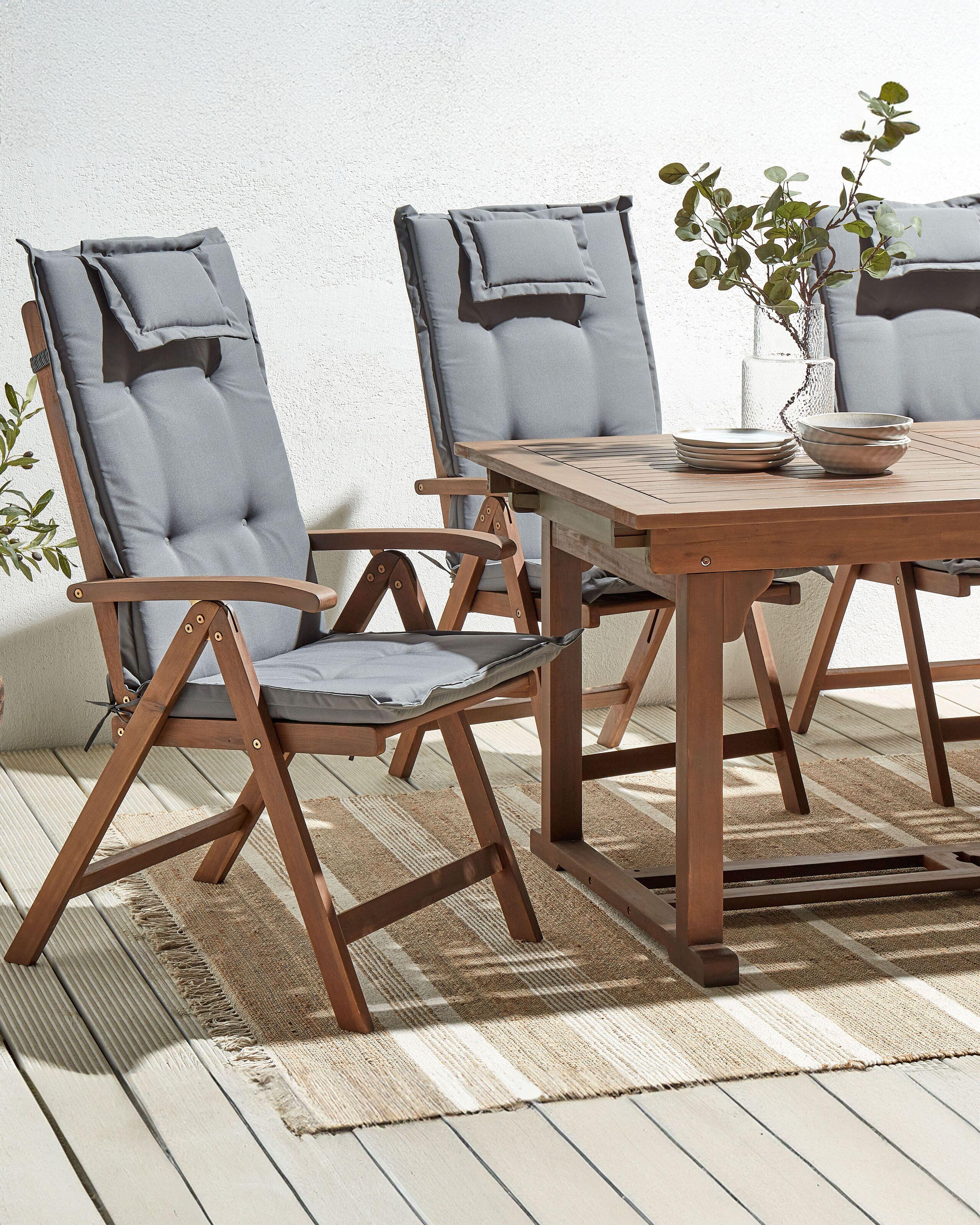 Beliani Lot de 6 chaises de jardin avec coussins en Acacia Rustique AMANTEA  