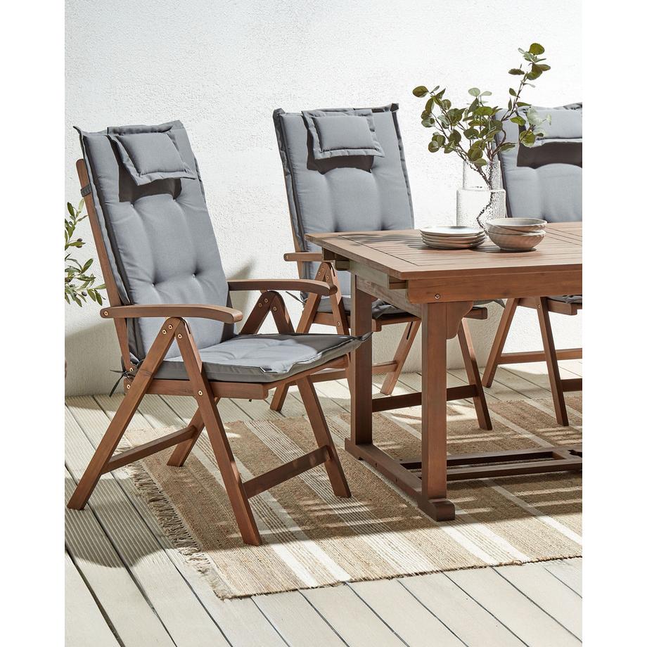 Beliani Set mit 6 Stühlen und Sitzkissen aus Akazienholz Rustikal AMANTEA  