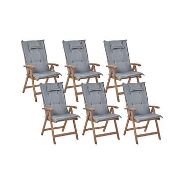 Lot de 6 chaises de jardin avec coussins en Acacia Rustique AMANTEA