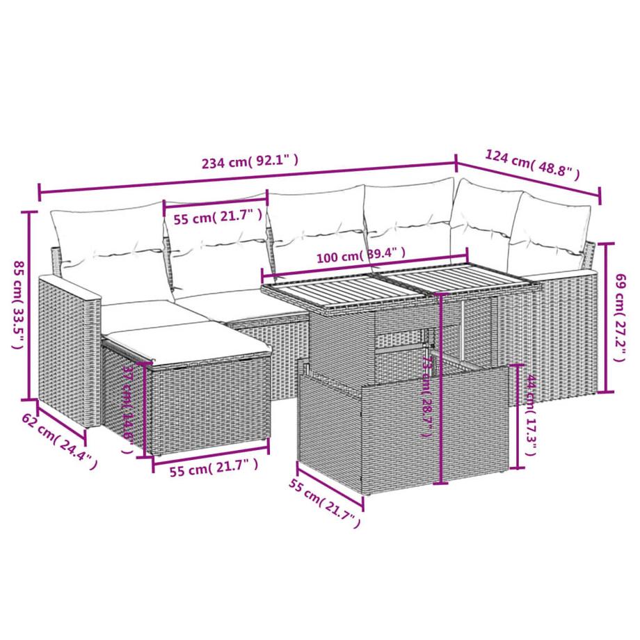 VidaXL set divano da giardino Polirattan  