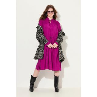 Ulla Popken Abito Taglio Svasato Collo Alto Ruche Maniche Lunghe  