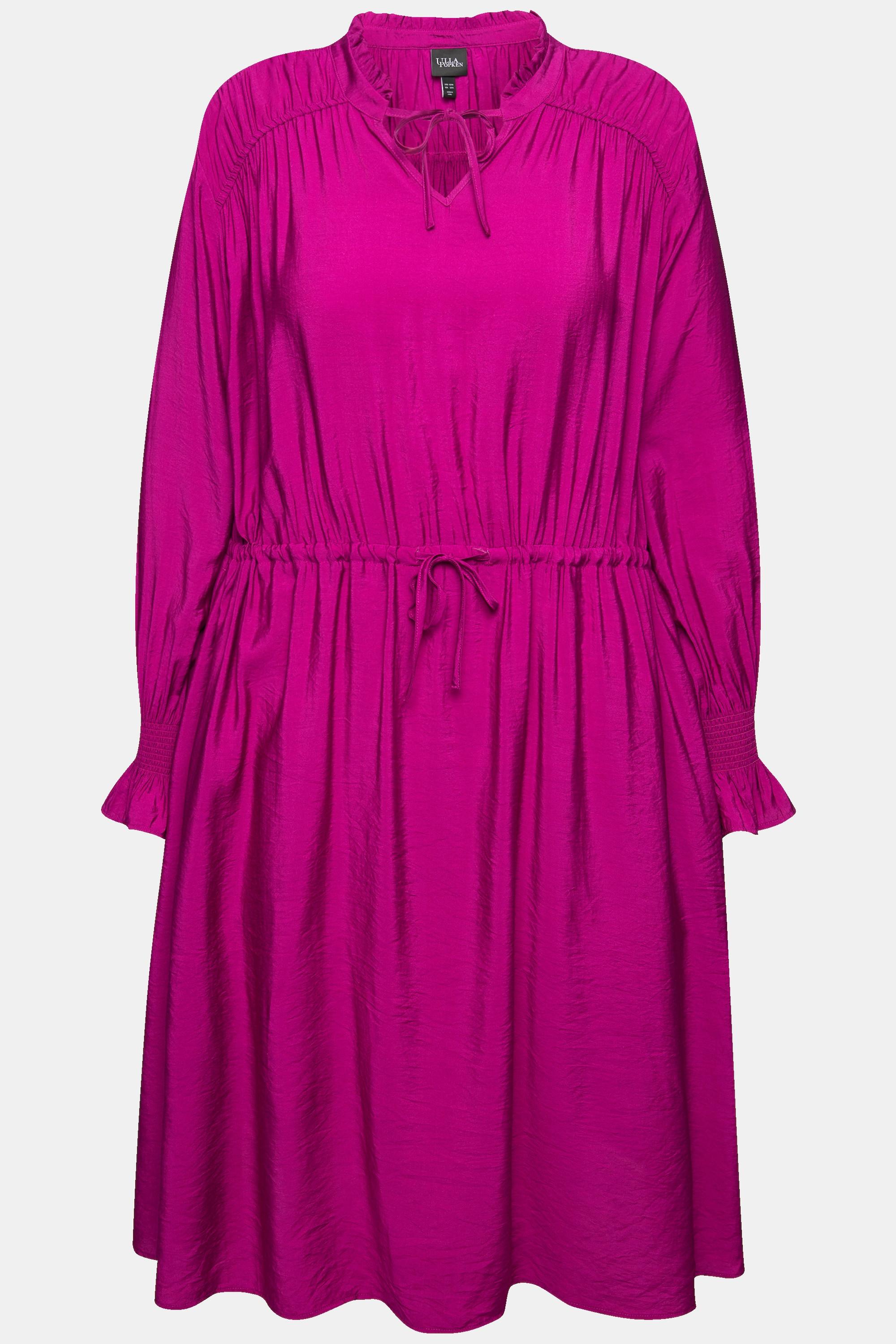 Ulla Popken Abito Taglio Svasato Collo Alto Ruche Maniche Lunghe  