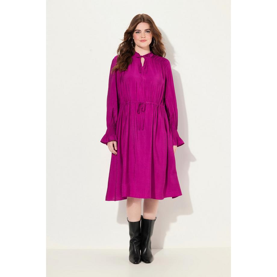 Ulla Popken Kleid A-Linie Rüschen-Stehkragen Langarm  