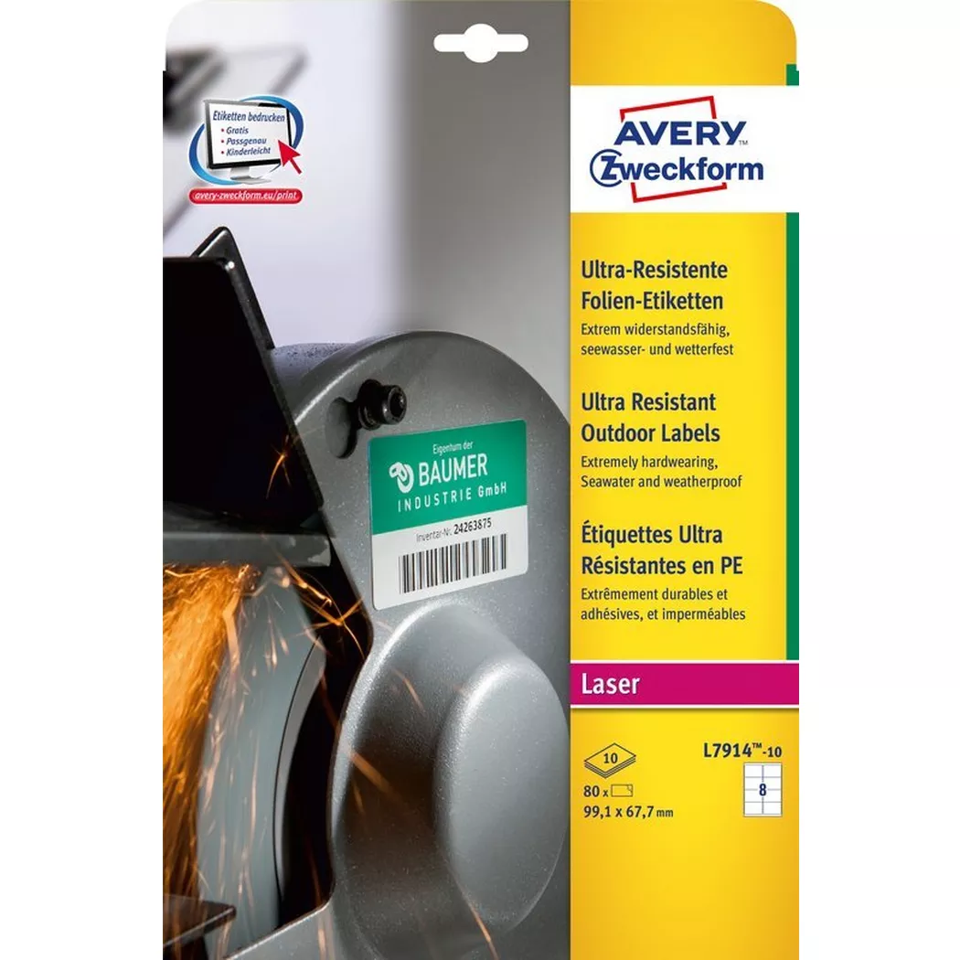 Avery-Zweckform – AVERY ZWECKFORM Etiketten 99,1×67,7mm, ultra-resistant, One Size, Weiss
