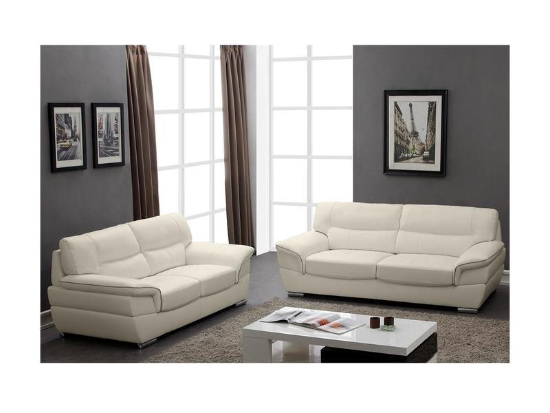 Vente-unique Couchgarnitur Leder 3+2 Elfenbein THIBAULT  