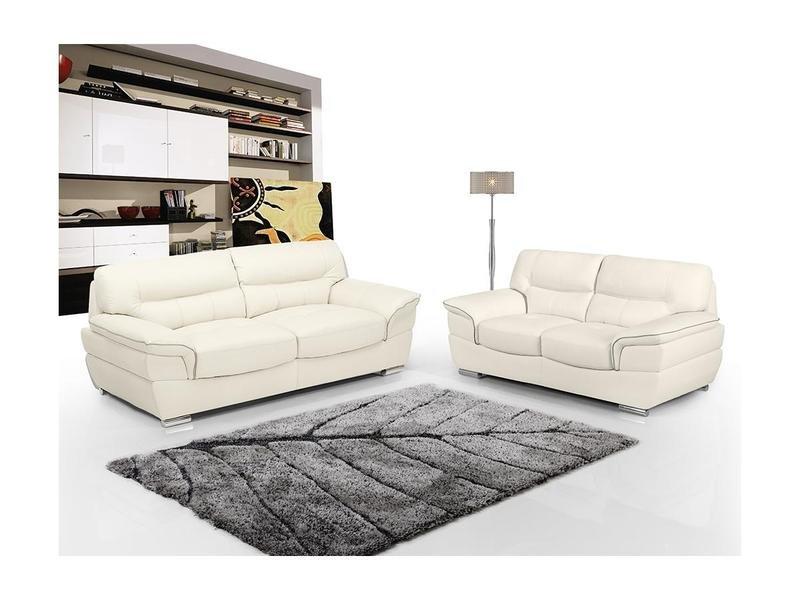 Vente-unique Couchgarnitur Leder 3+2 Elfenbein THIBAULT  