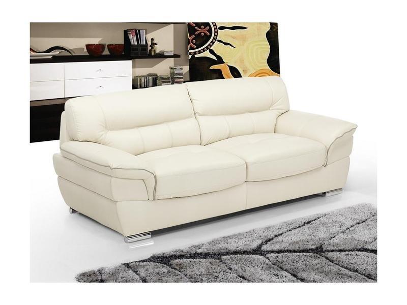 Vente-unique Couchgarnitur Leder 3+2 Elfenbein THIBAULT  