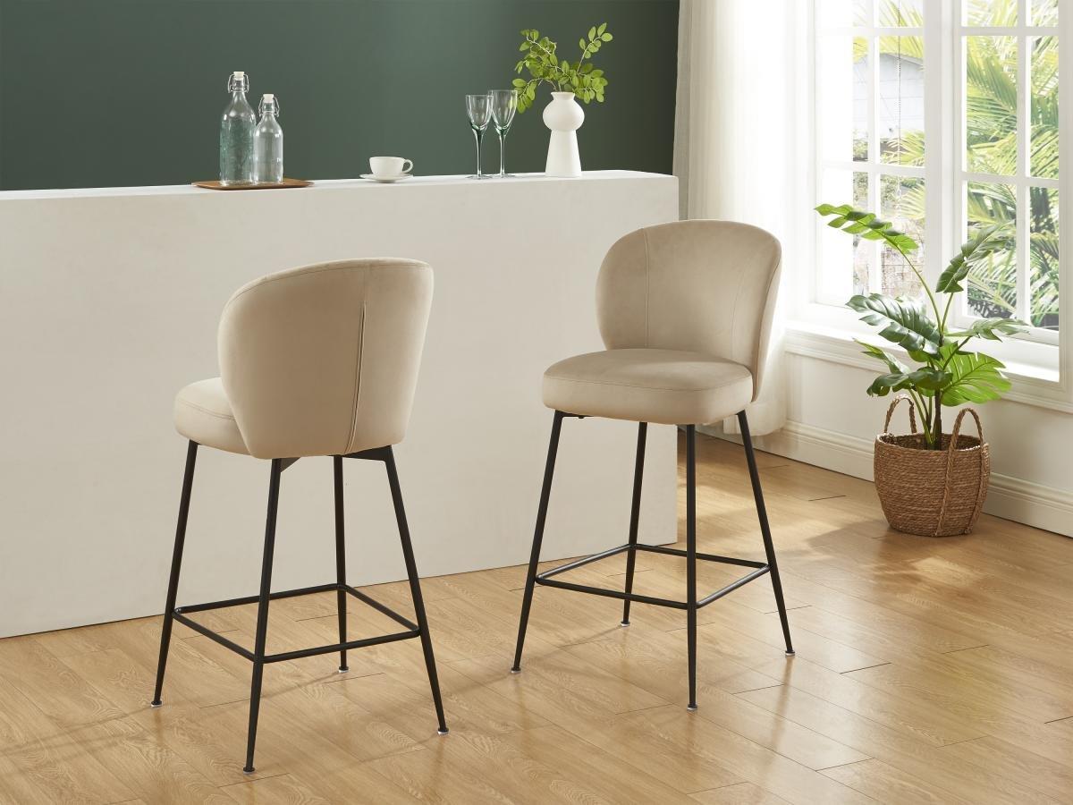 PASCAL MORABITO Sgabello da bar in Velluto e Metallo Nero Beige  - Lotto di 2 - POLPONA  