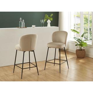 PASCAL MORABITO Sgabello da bar in Velluto e Metallo Nero Beige  - Lotto di 2 - POLPONA  