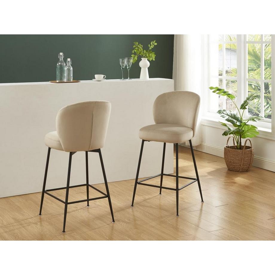 PASCAL MORABITO Lot de 2 tabourets de bar en velours et métal noir - Beige - POLPONA de  Pascal MORABITO  