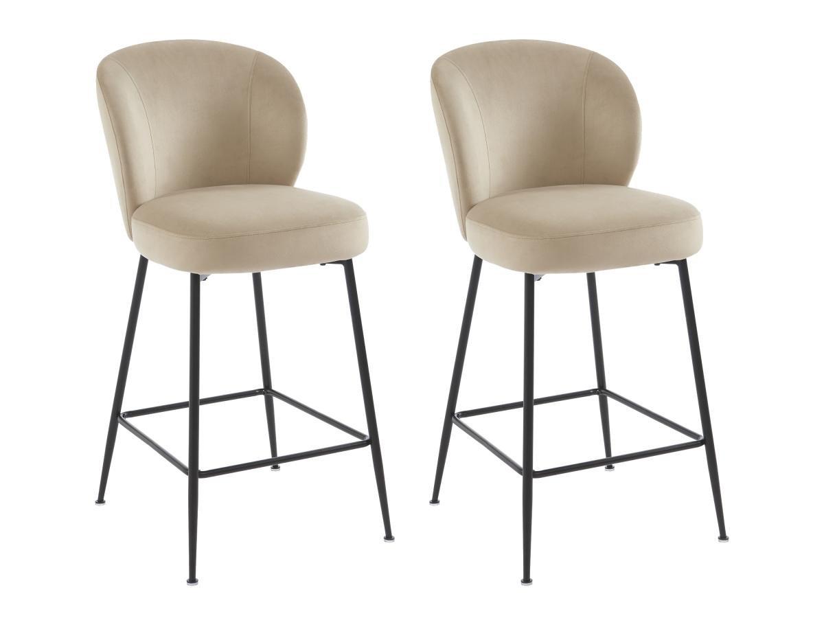 PASCAL MORABITO Lot de 2 tabourets de bar en velours et métal noir - Beige - POLPONA de  Pascal MORABITO  