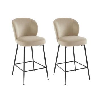 Lot de 2 tabourets de bar en velours et métal noir - Beige - POLPONA de  Pascal MORABITO