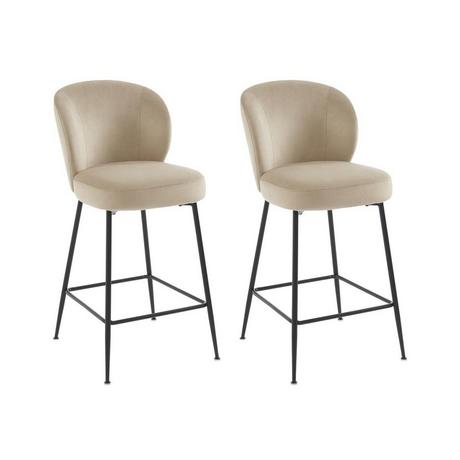 PASCAL MORABITO Lot de 2 tabourets de bar en velours et métal noir - Beige - POLPONA de  Pascal MORABITO  