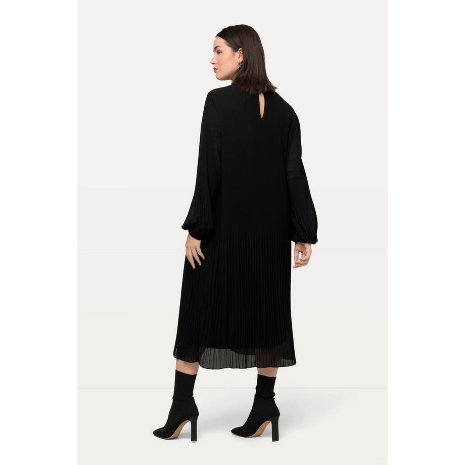 Ulla Popken Robe Midi Plissée Coupe A Col Rond Manches Longues  