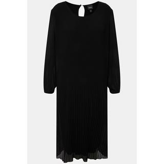 Ulla Popken  Robe midi plissée, silhouette en A, col rond et manches longues 