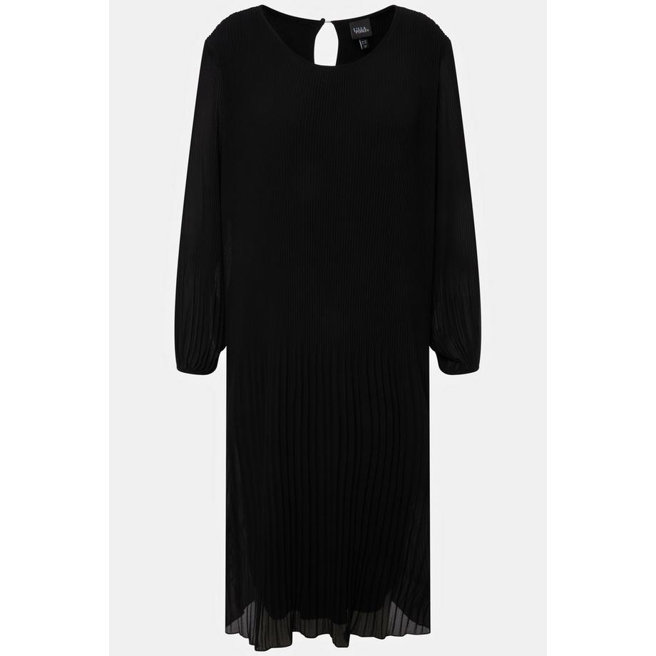 Ulla Popken Robe Midi Plissée Coupe A Col Rond Manches Longues  
