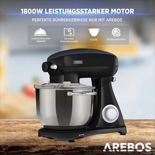 Arebos Robot de Cuisine 1800W 6L Acier inoxydable-Bol mélangeur 6 étapes  