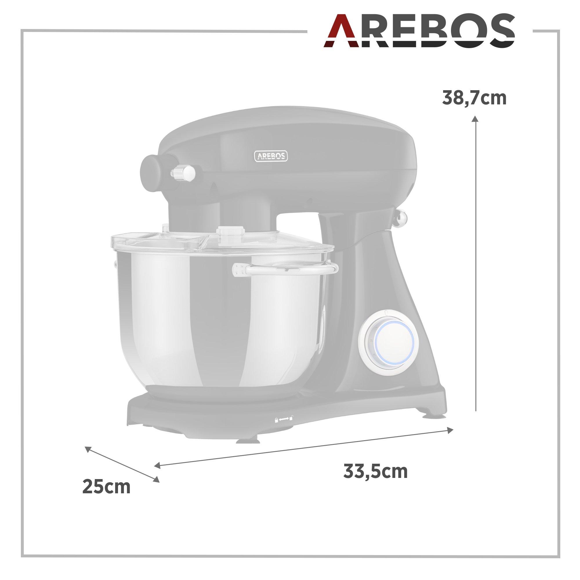 Arebos Robot de Cuisine 1800W 6L Acier inoxydable-Bol mélangeur 6 étapes  