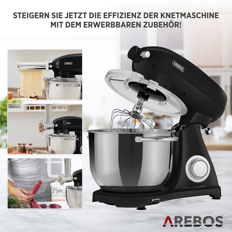 Arebos Robot de Cuisine 1800W 6L Acier inoxydable-Bol mélangeur 6 étapes  