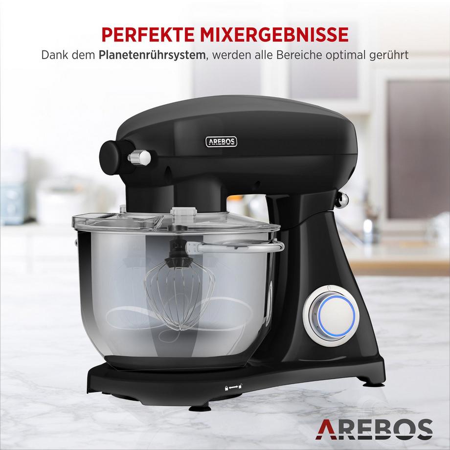 Arebos Robot de Cuisine 1800W 6L Acier inoxydable-Bol mélangeur 6 étapes  