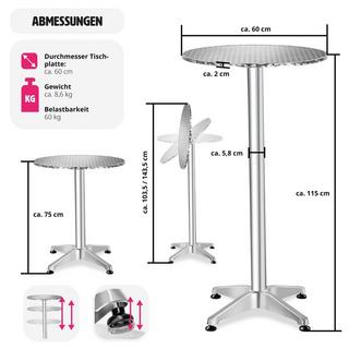 Tectake Aluminium Bistrotisch Ø60cm klappbar höhenverstellbar  