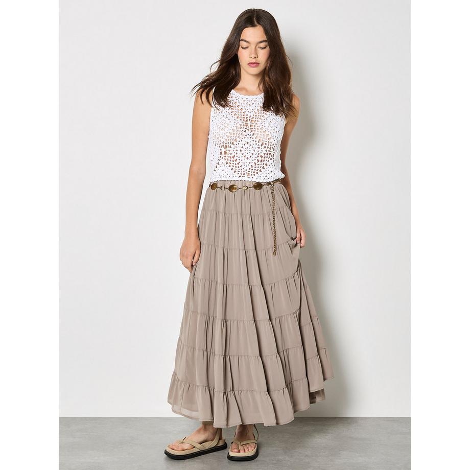 APRICOT Top Court au Crochet Tricoté Main Motif Losange  