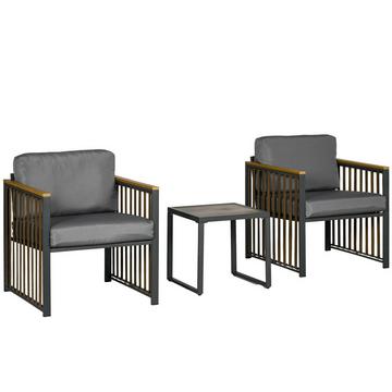 Set Di Mobili Da Giardino In 3 Pezzi, Set Da Bistrot Con Tavolino, 2 Sedie, Dinette Da Giardino Con Cuscini, Set Da Giardino, Mobili Da Balcone Per Terrazza, Grigio