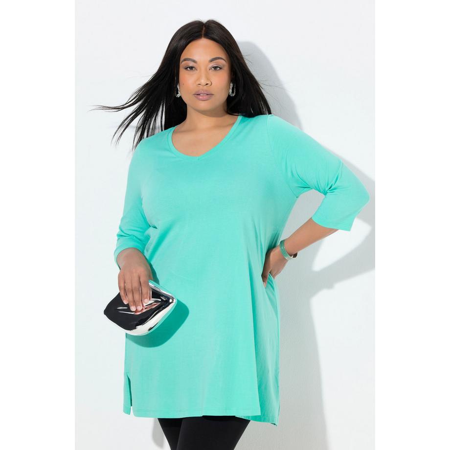 Ulla Popken Maglia lunga scollo a V maniche 3/4 taglio svasato  